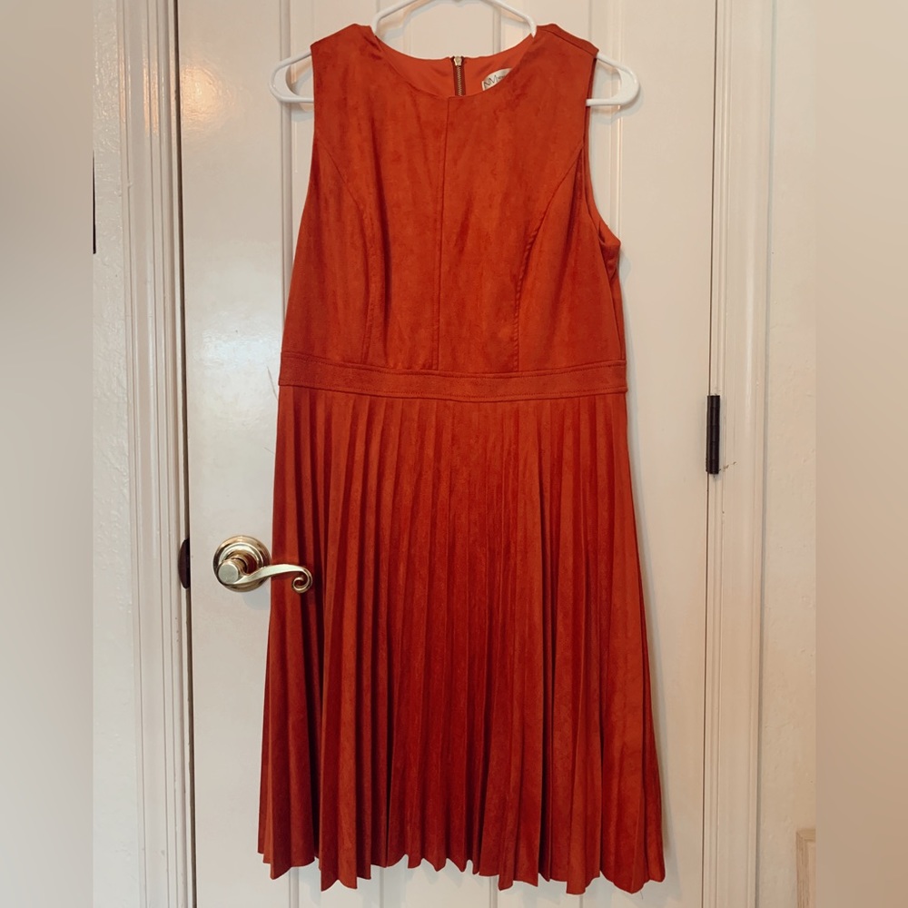 Neiman Marcus Burnt orange Faux suede fit and flare dress